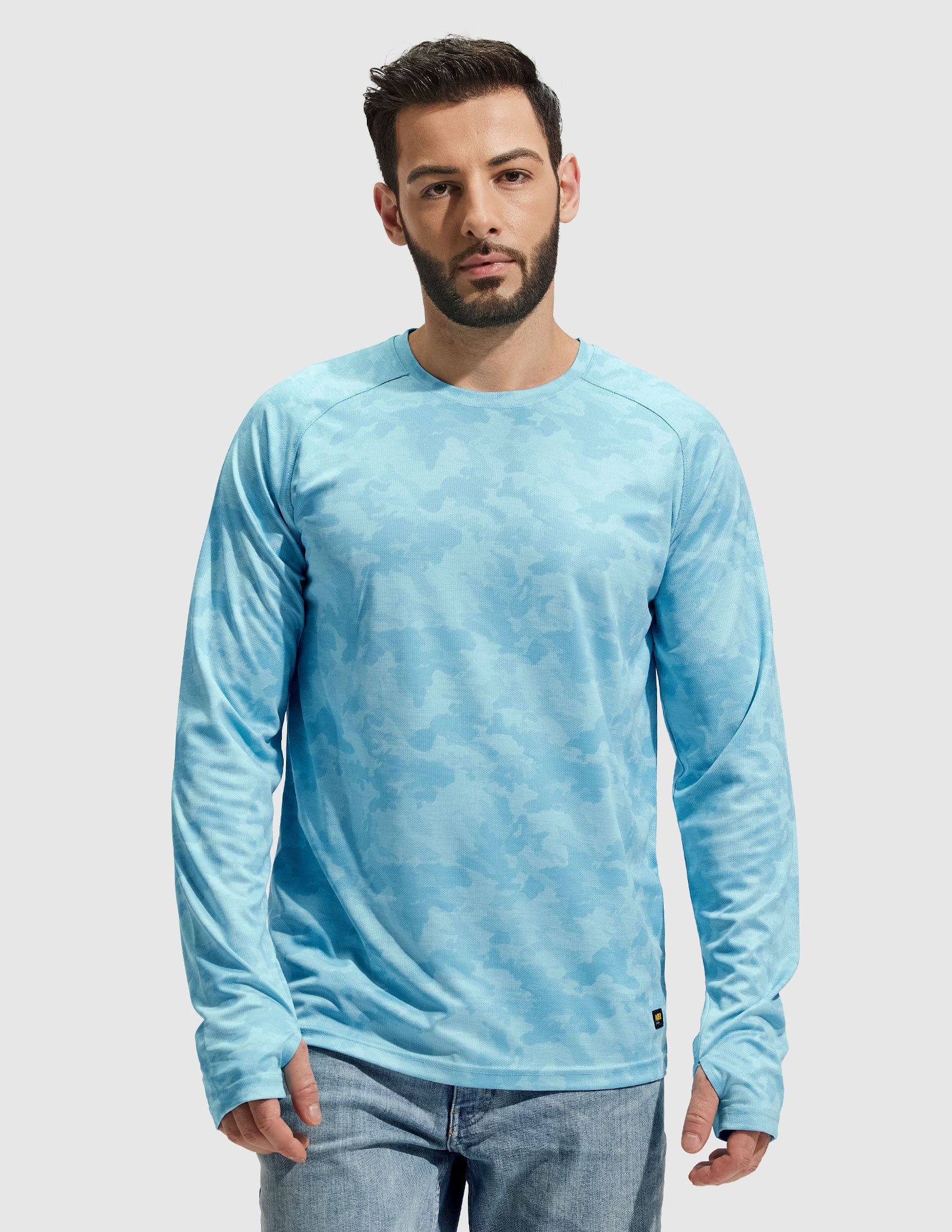 MIER Men’s UPF 50 Plus Long Sleeve Running Shirt Lightweight and Moisture Wicking Men's T-Shirts Sky Blue Camo / S
