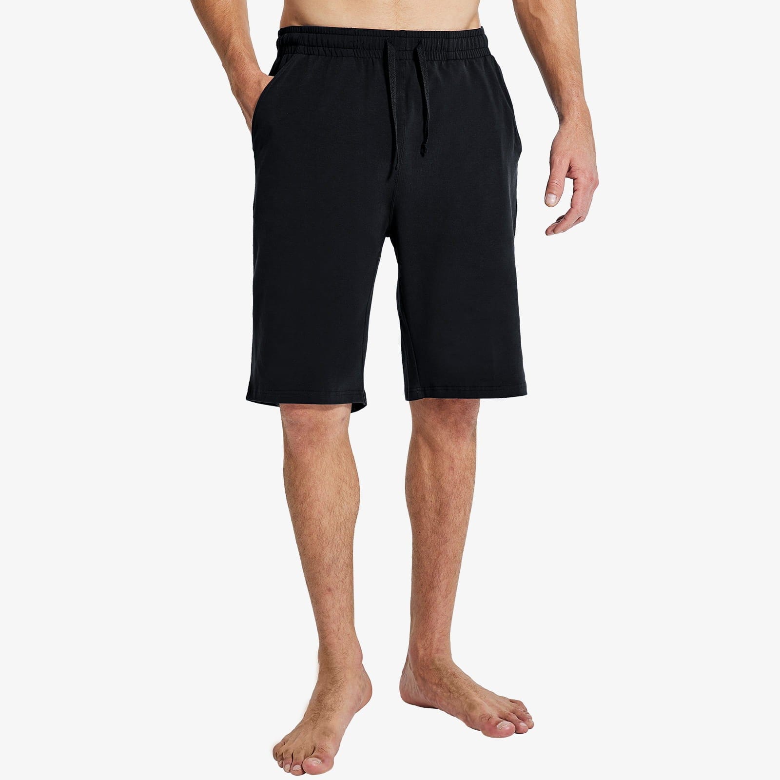 Men's Workout Cotton Shorts 11'' Long Gym Athletic Knit Shorts - Black / M