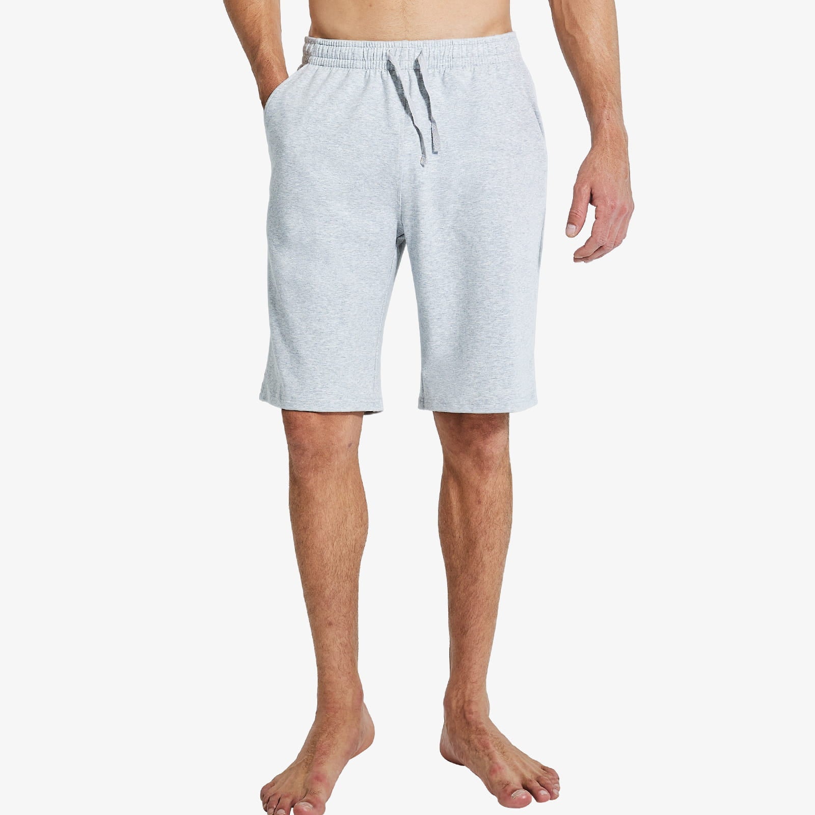 Men's Workout Cotton Shorts 11'' Long Gym Athletic Knit Shorts Men's Shorts Light Grey / S MIER