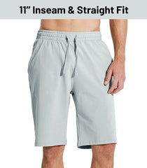 Men's Workout Cotton Shorts 11'' Long Gym Athletic Knit Shorts Men's Shorts MIER