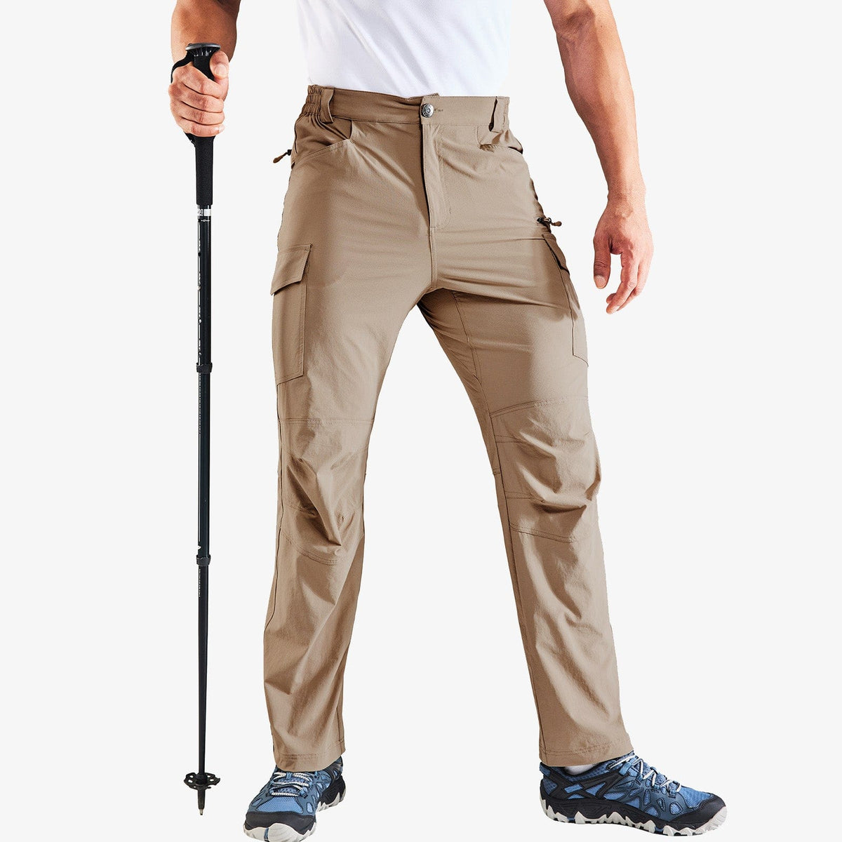 NOUKOW Men's Outdoor Hiking Pants Quick Dry Lightweight Waterproof Work  Pants for Men Stretch 6 Zip Pockets and Belt