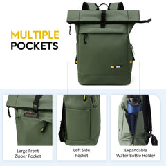 Roll-top Travel Backpack with Laptop Compartment Backpack Bag MIER