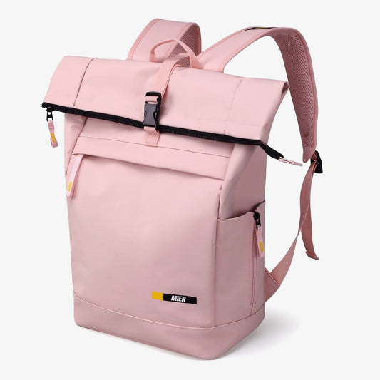 Roll-top Travel Backpack with Laptop Compartment Backpack Bag Pink MIER