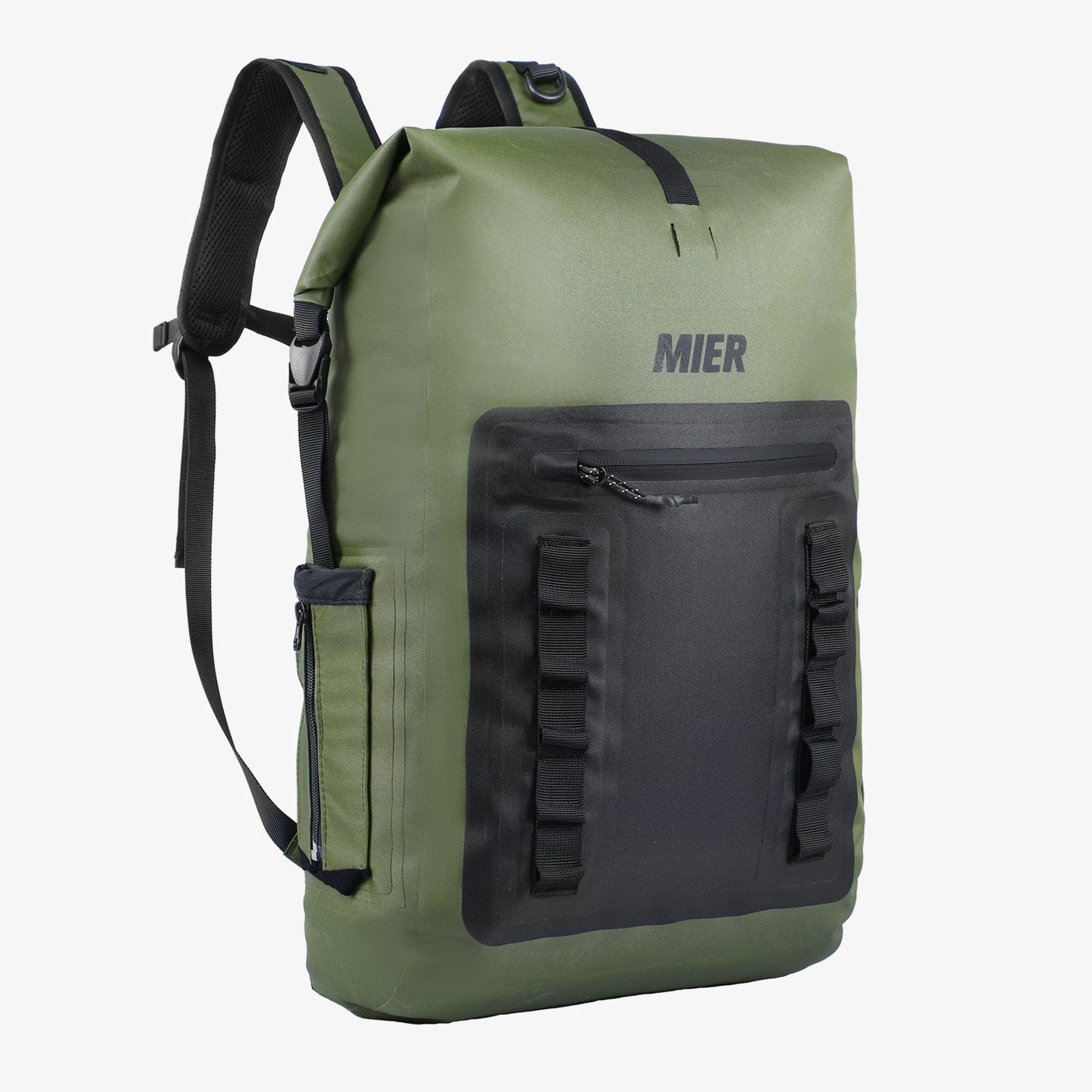 Waterproof Backpack Sack Roll-Top Closure Dry Bag, Army Green Black