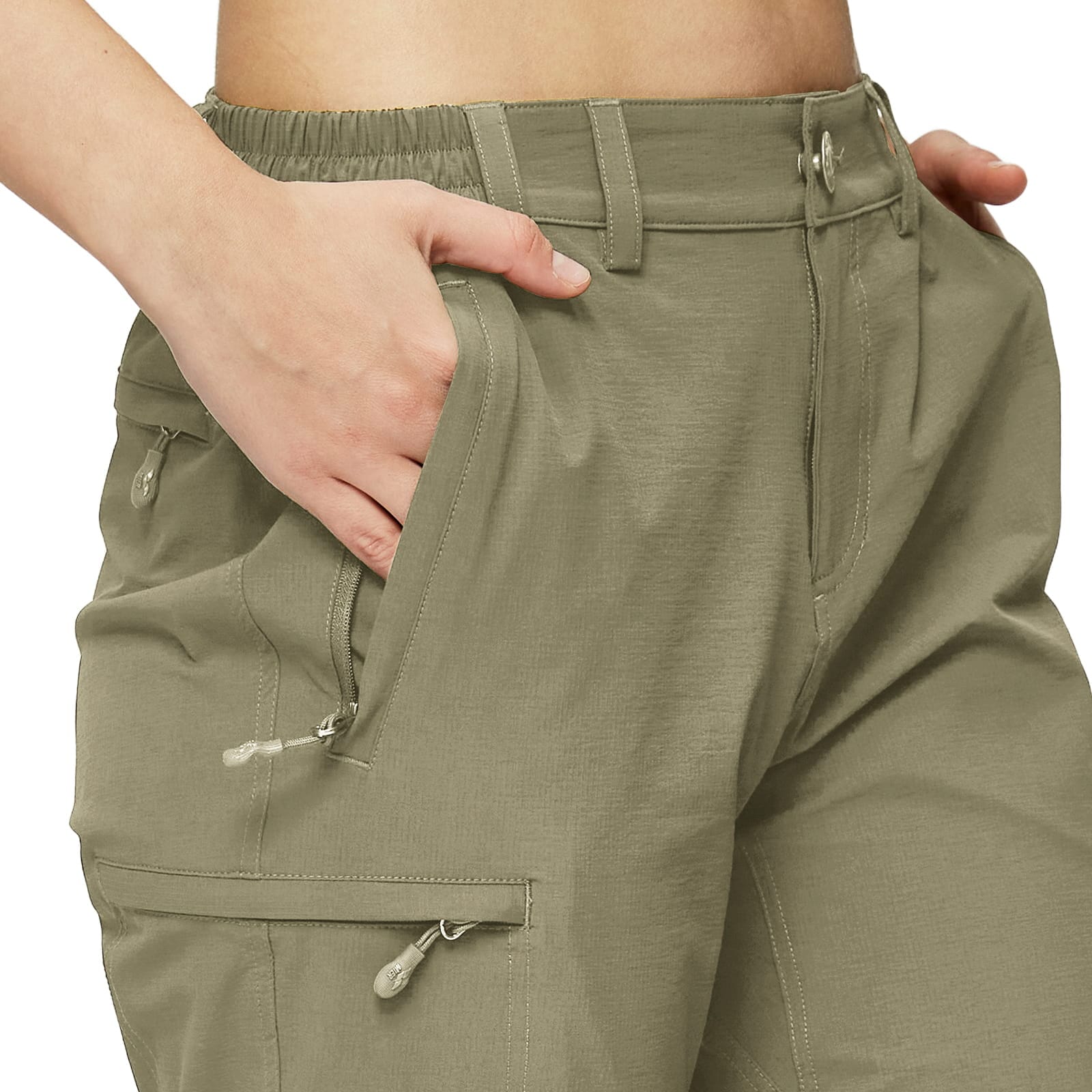 Mier Women's Convertible Hiking Pants Lightweight Stretch Cargo Pants, Khaki / 2