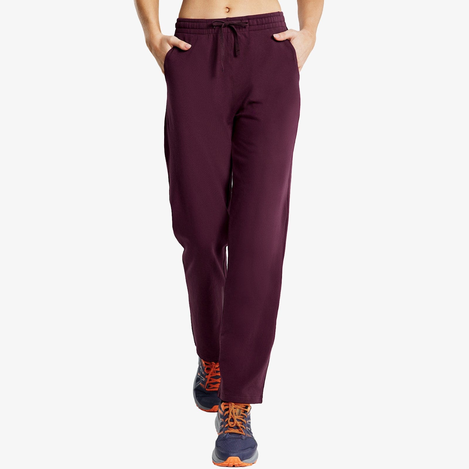 Women's Cotton Sweatpants Casual Drawstring Pants - Wine Red / XS