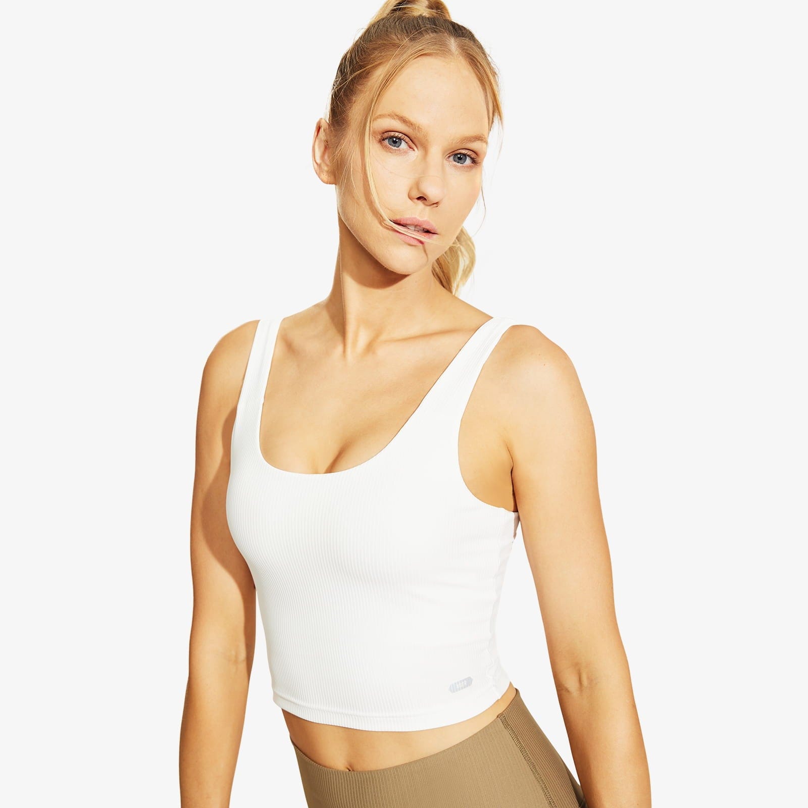 Women's Crop Tank Sports Bra Padded Athletic Yoga Top - White / XS
