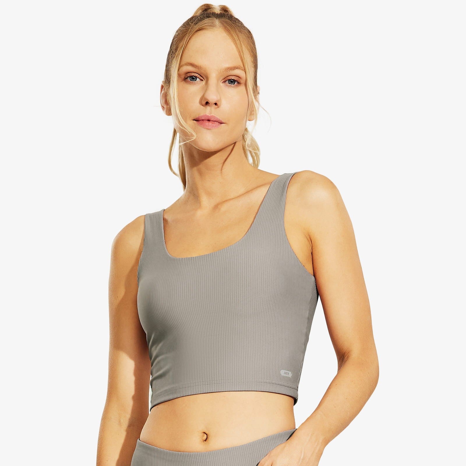 Women's Crop Tank Sports Bra Padded Athletic Yoga Top - Light Grey / XS