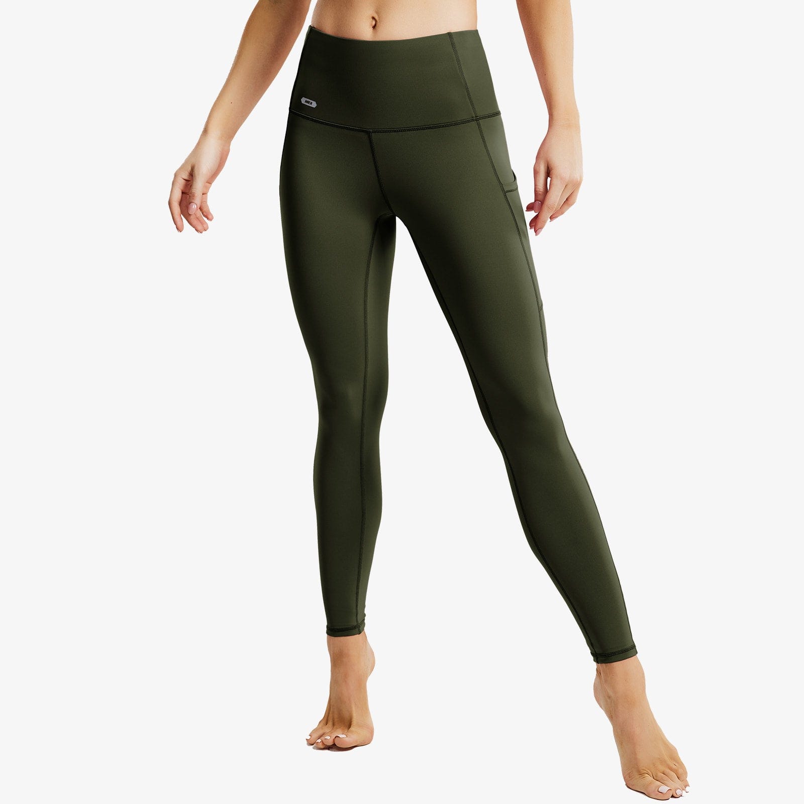 Women's High Waist Yoga Pants with Pockets, Full Length - Deep Green / S