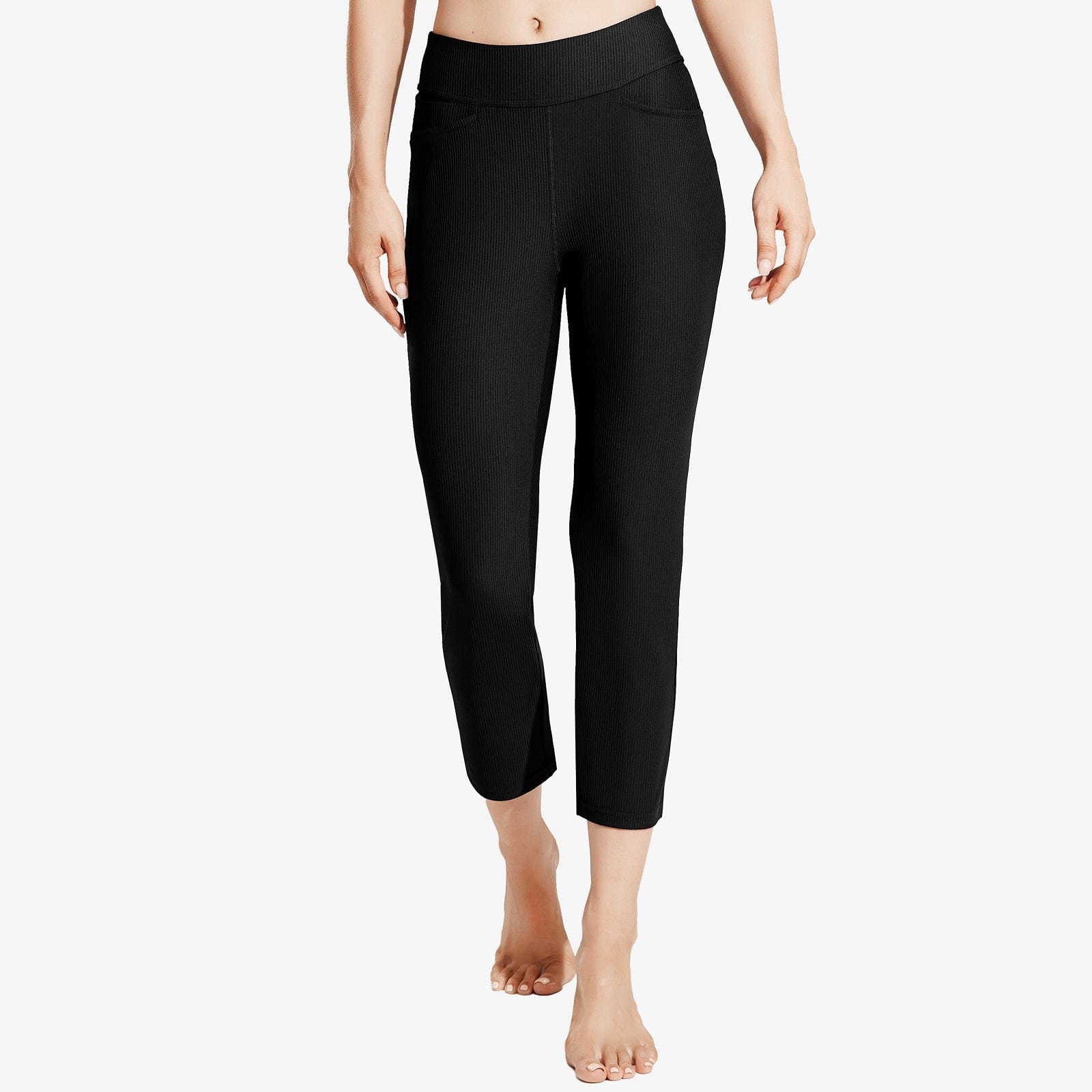 Women's High-Waisted Ribbed Capri Legging Yoga Pants Women Yoga Pants Black / XS MIER