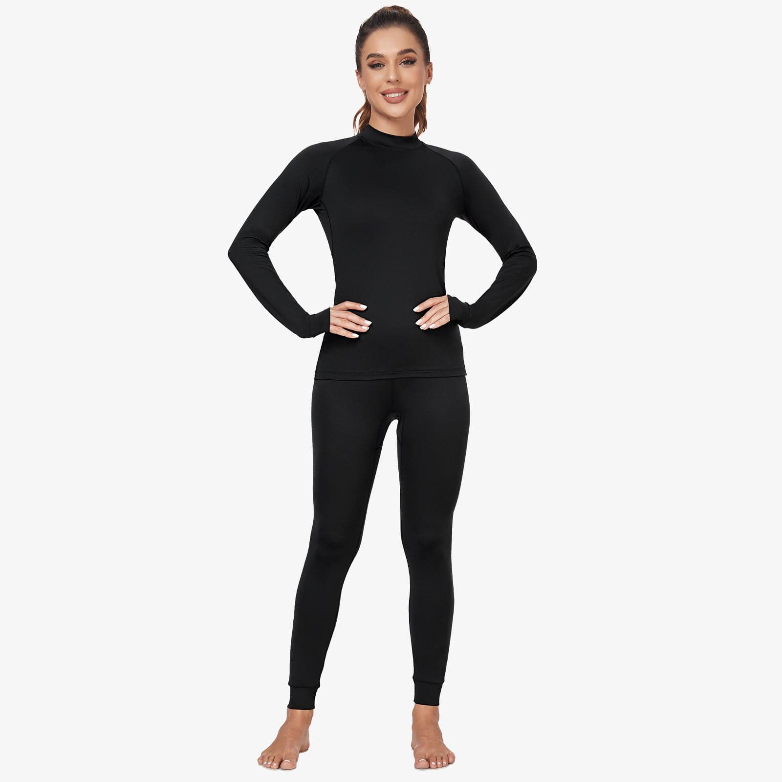 Women's Long Sleeve Mock Turtleneck Base Layer Women Active Shirt Black Set / XS MIER