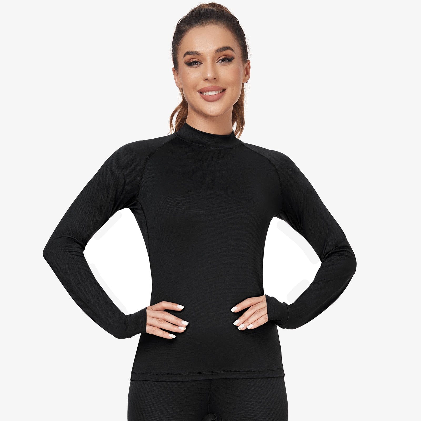 Women's Long Sleeve Mock Turtleneck Base Layer - Black / XL