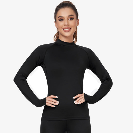 Women's Long Sleeve Mock Turtleneck Base Layer Women Active Shirt Black / XS MIER