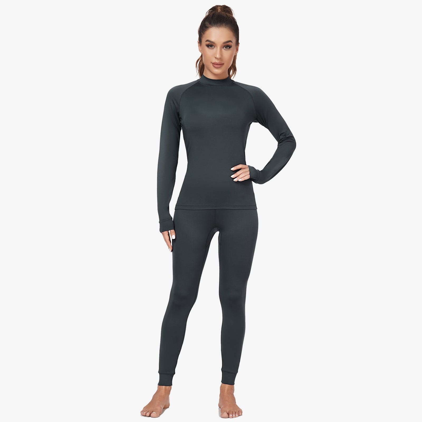 Women's Long Sleeve Mock Turtleneck Base Layer Women Active Shirt Dark Grey Set / XS MIER