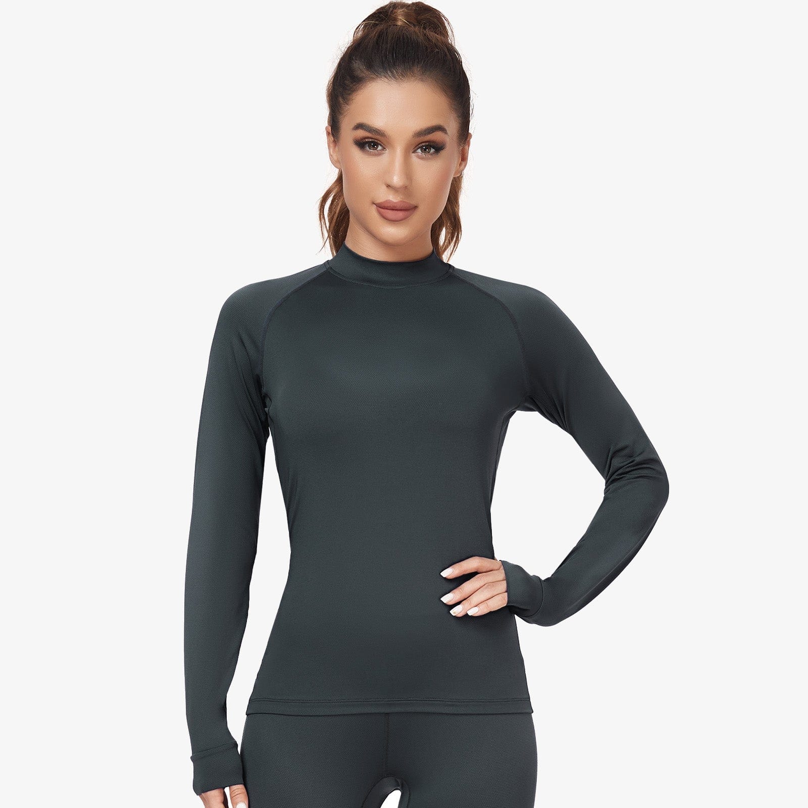 Women's Long Sleeve Mock Turtleneck Base Layer Women Active Shirt Dark Grey / XS MIER