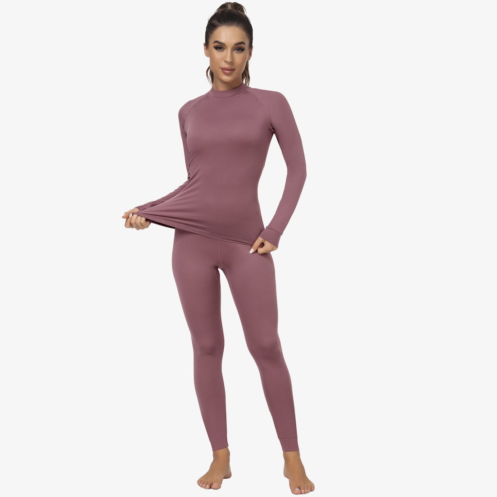 Women's Long Sleeve Mock Turtleneck Base Layer Women Active Shirt Mauve Set / XS MIER