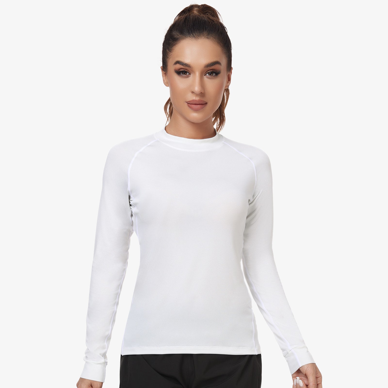 Women's Long Sleeve Mock Turtleneck Base Layer Women Active Shirt MIER