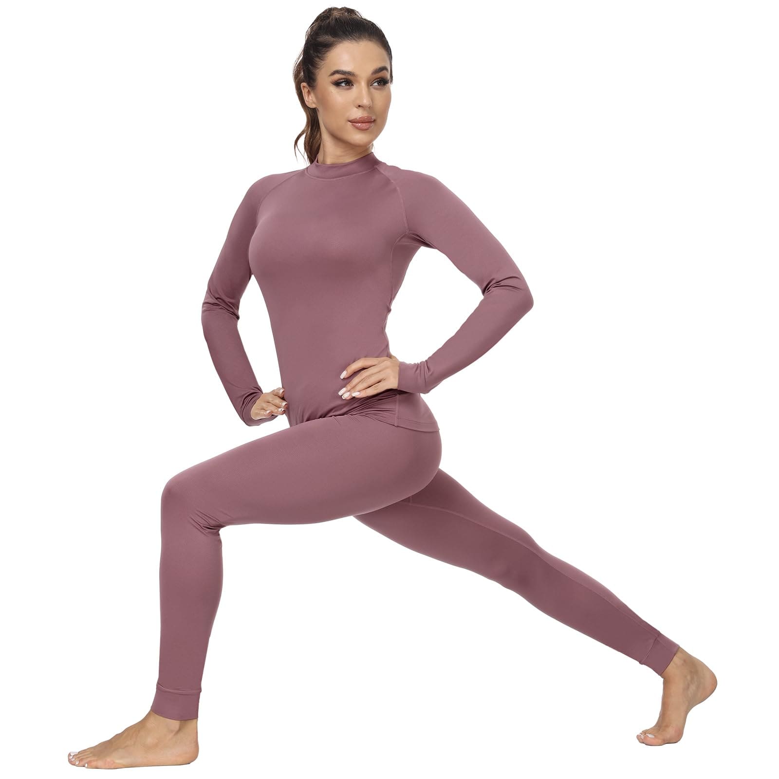 Women's Long Sleeve Mock Turtleneck Base Layer Women Active Shirt MIER