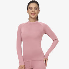 Women's Long Sleeve Mock Turtleneck Base Layer Women Active Shirt Pink / XS MIER
