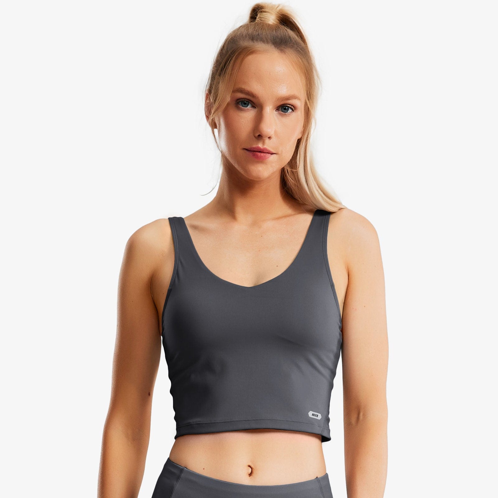 Women's Longline Sports Bra Padded Crop Tank for Yoga & Fitness - Dark Grey  / XS