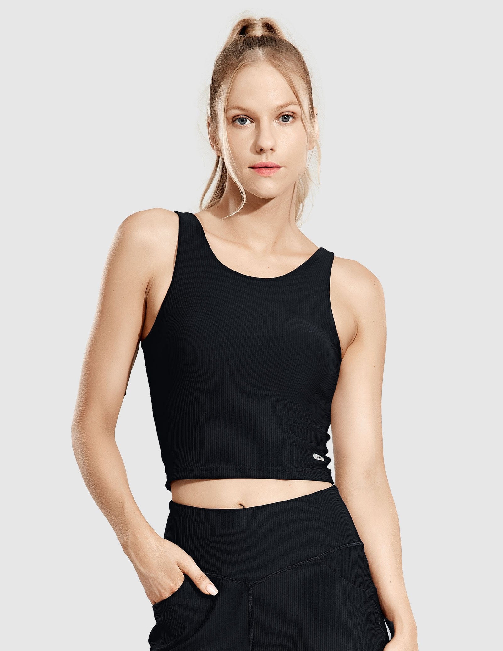 Women's Longline Sports Bra Tank Top with Built-in Support - Black / XS