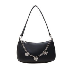 Women's Underarm Bag Solid Shoulder Bag with Butterfly Chain Design All-matching Handbags Purse Fashion Leather Hobo Bag 0 Black MIER