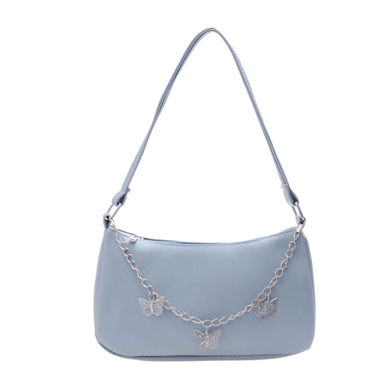 Women's Underarm Bag Solid Shoulder Bag with Butterfly Chain Design All-matching Handbags Purse Fashion Leather Hobo Bag 0 Blue MIER