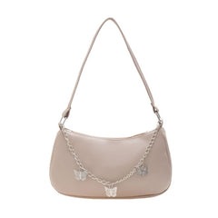 Women's Underarm Bag Solid Shoulder Bag with Butterfly Chain Design All-matching Handbags Purse Fashion Leather Hobo Bag 0 Khaki MIER