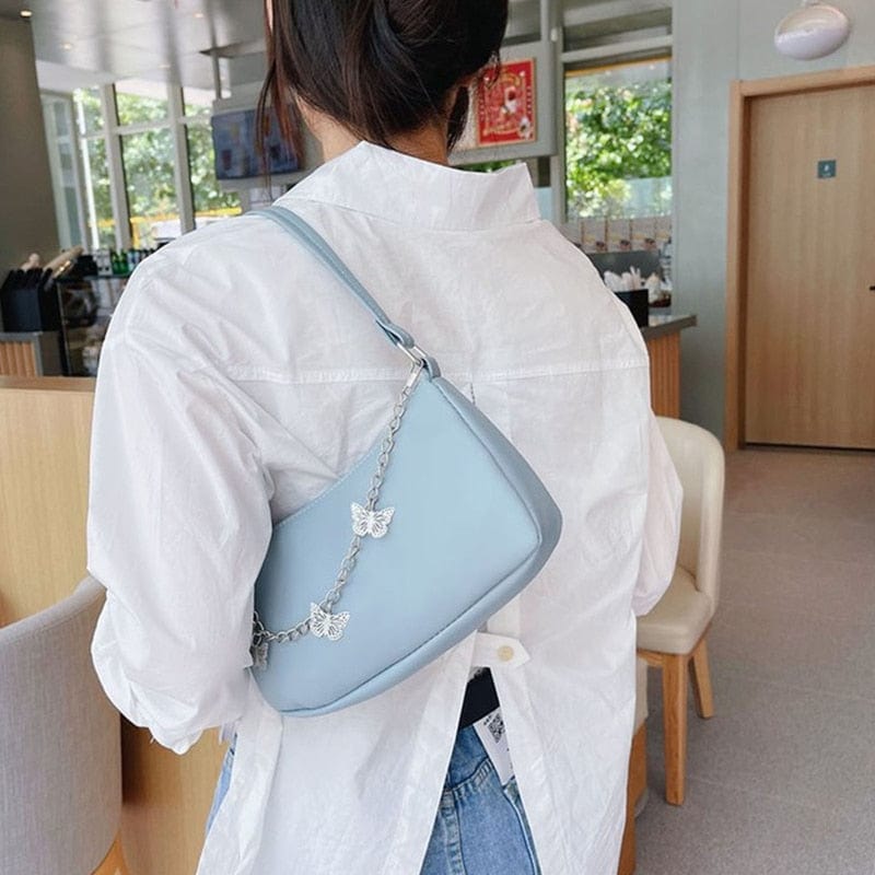 Women's Underarm Bag Solid Shoulder Bag with Butterfly Chain Design All-matching Handbags Purse Fashion Leather Hobo Bag 0 MIER