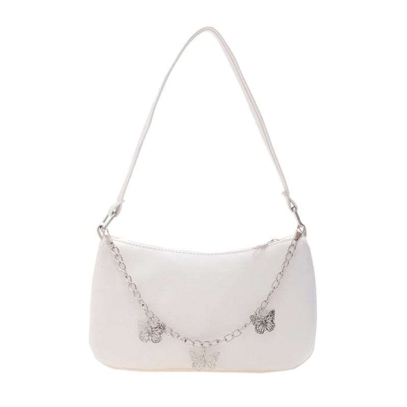 Women's Underarm Bag Solid Shoulder Bag with Butterfly Chain Design All-matching Handbags Purse Fashion Leather Hobo Bag 0 White MIER