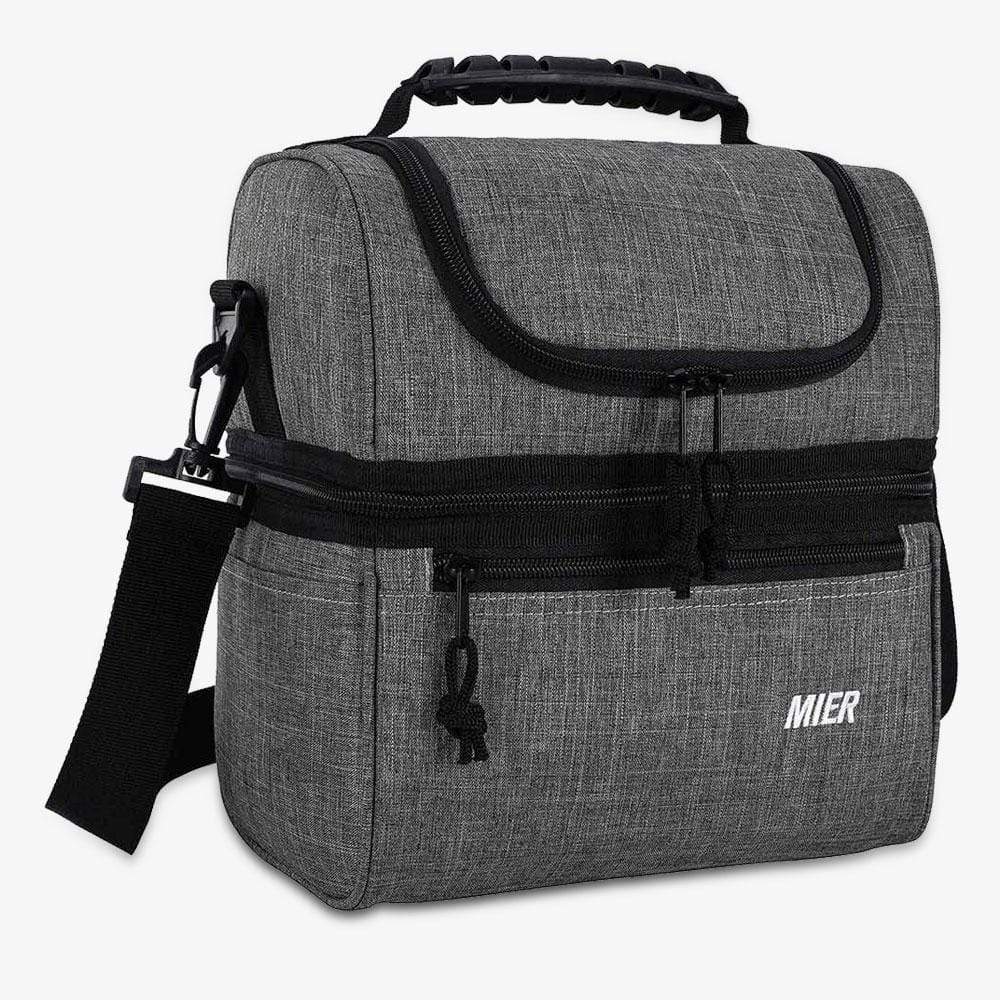 MIER Adult Lunch Box Insulated Lunch Bag Large Cooler Tote, Gray / Medium