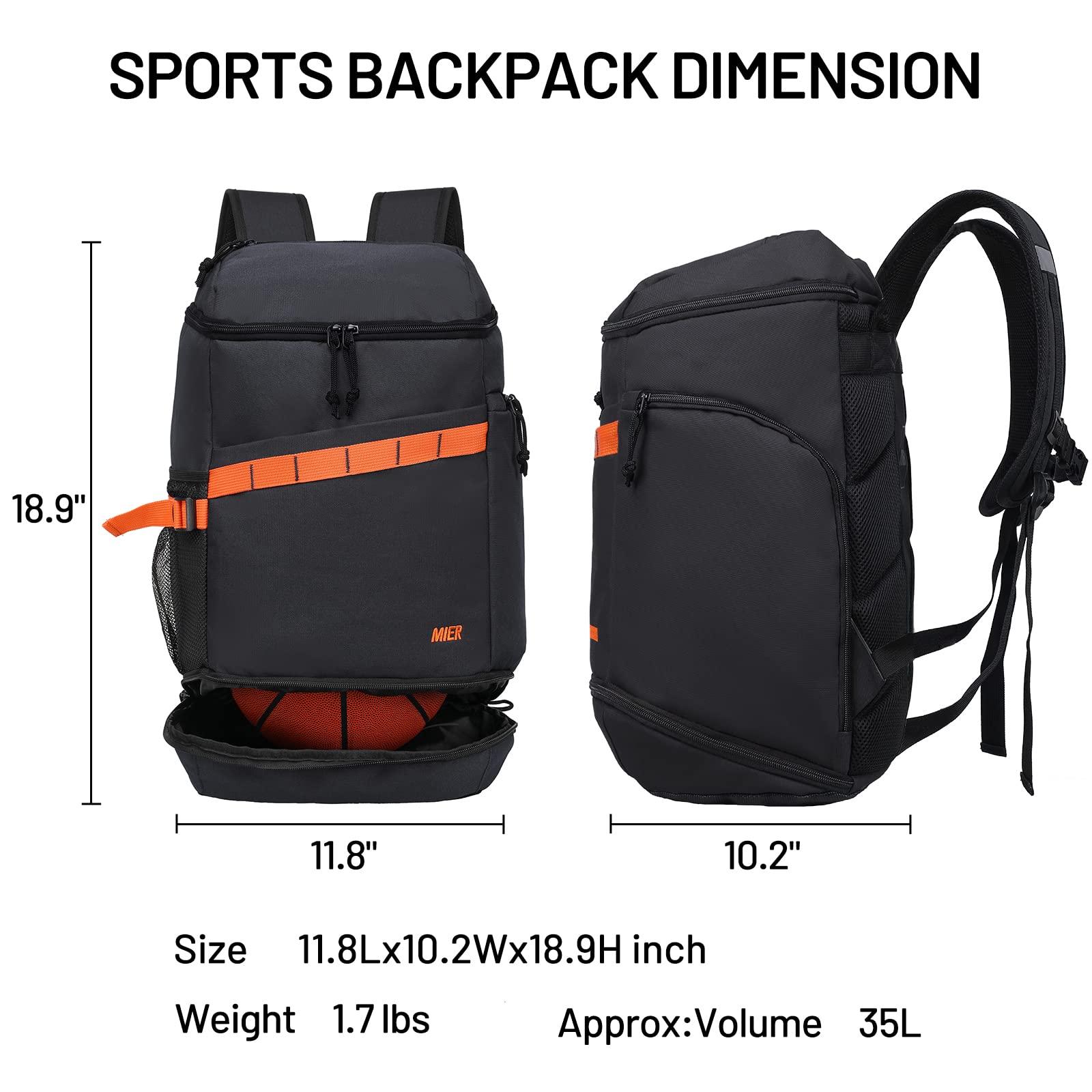 Basketball Backpack Soccer Bag with Shoes Ball Compartment Backpack Bag MIER