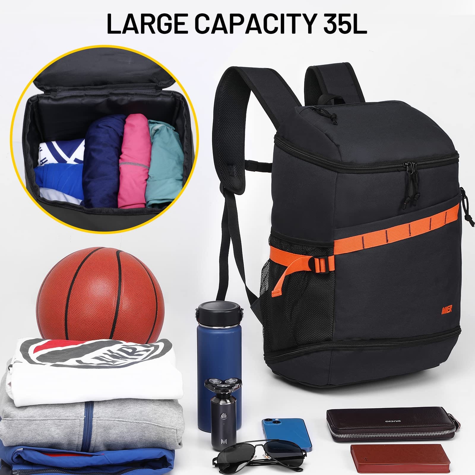 Basketball Backpack Soccer Bag with Shoes Ball Compartment Backpack Bag MIER