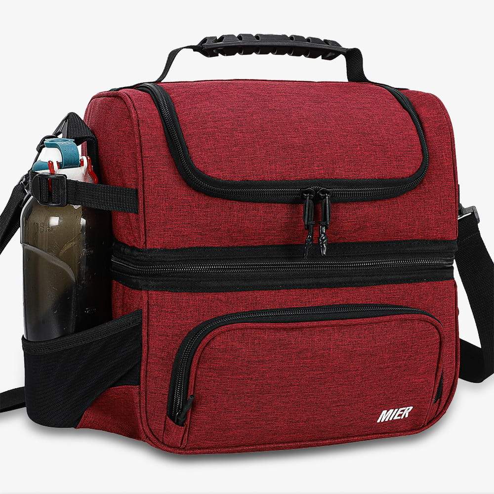Dual Compartment Large  Insulated Lunch Bag Cooler Tote Lunch Bag Dark red MIER