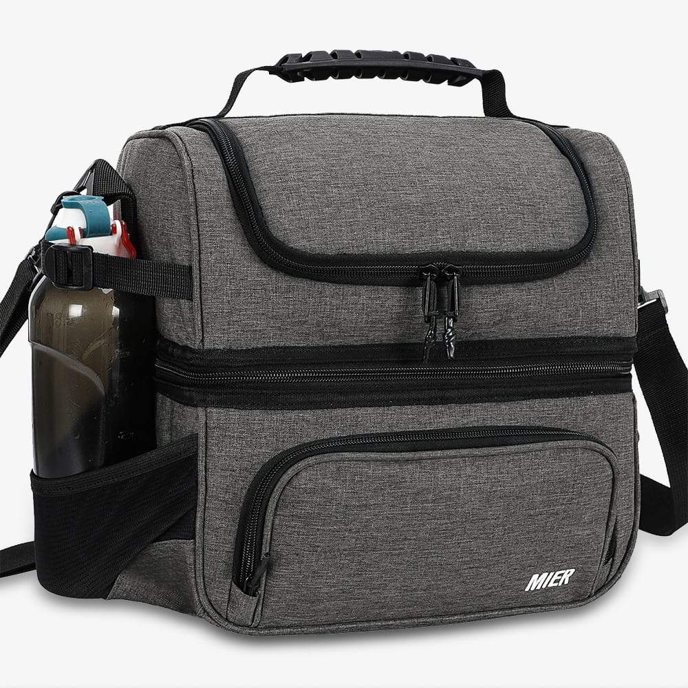 Insulated Lunch Box - Dual Compartment Lunchbox Bag Tote with Zipper Closure - Black
