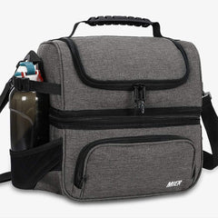 Dual Compartment Large  Insulated Lunch Bag Cooler Tote Lunch Bag Gray MIER
