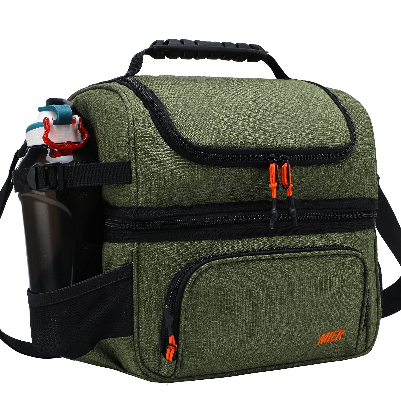 Large Insulated Lunch Bag Cooler Tote Dual Compartment, Army Green