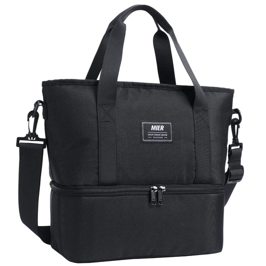 Dual Compartment Lunch Bag for Women Insulated Lunch Box Totes Fashionable Lunch Bag Black MIER