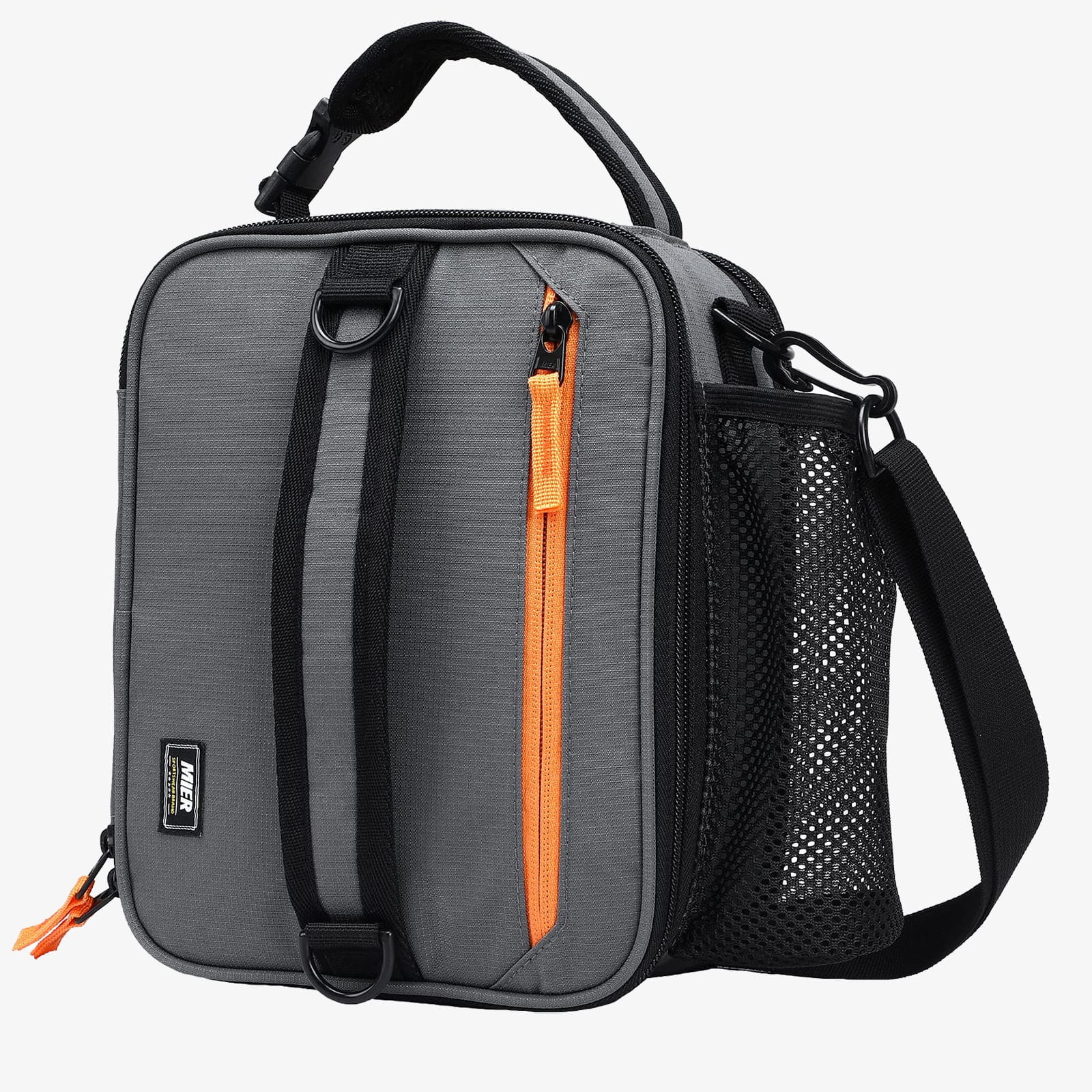 MIER Expandable Lunch Bag Insulated Lunch Box for Men Boys, Grey Orange