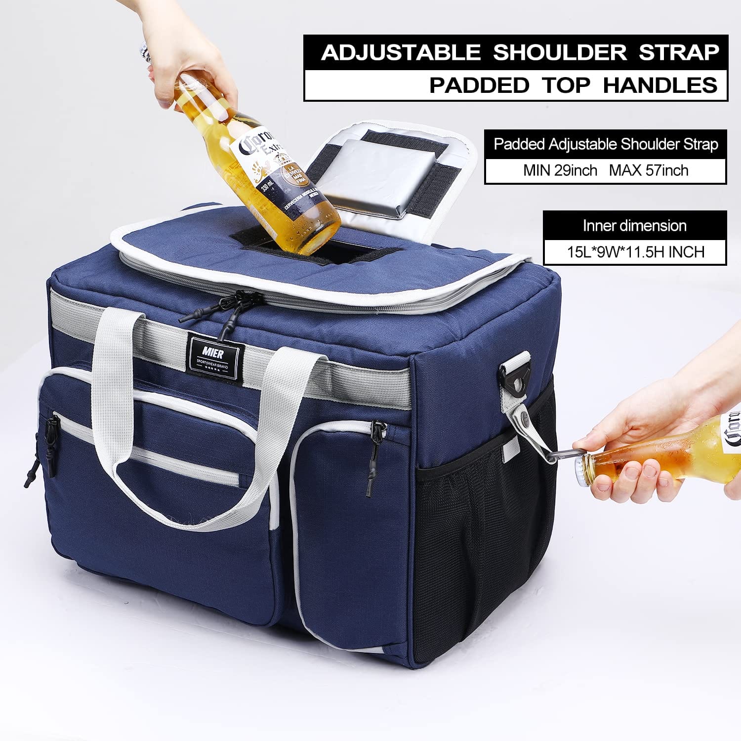 Extra Large Soft Cooler Bag with Bottle Opener, 45 Can - Blue