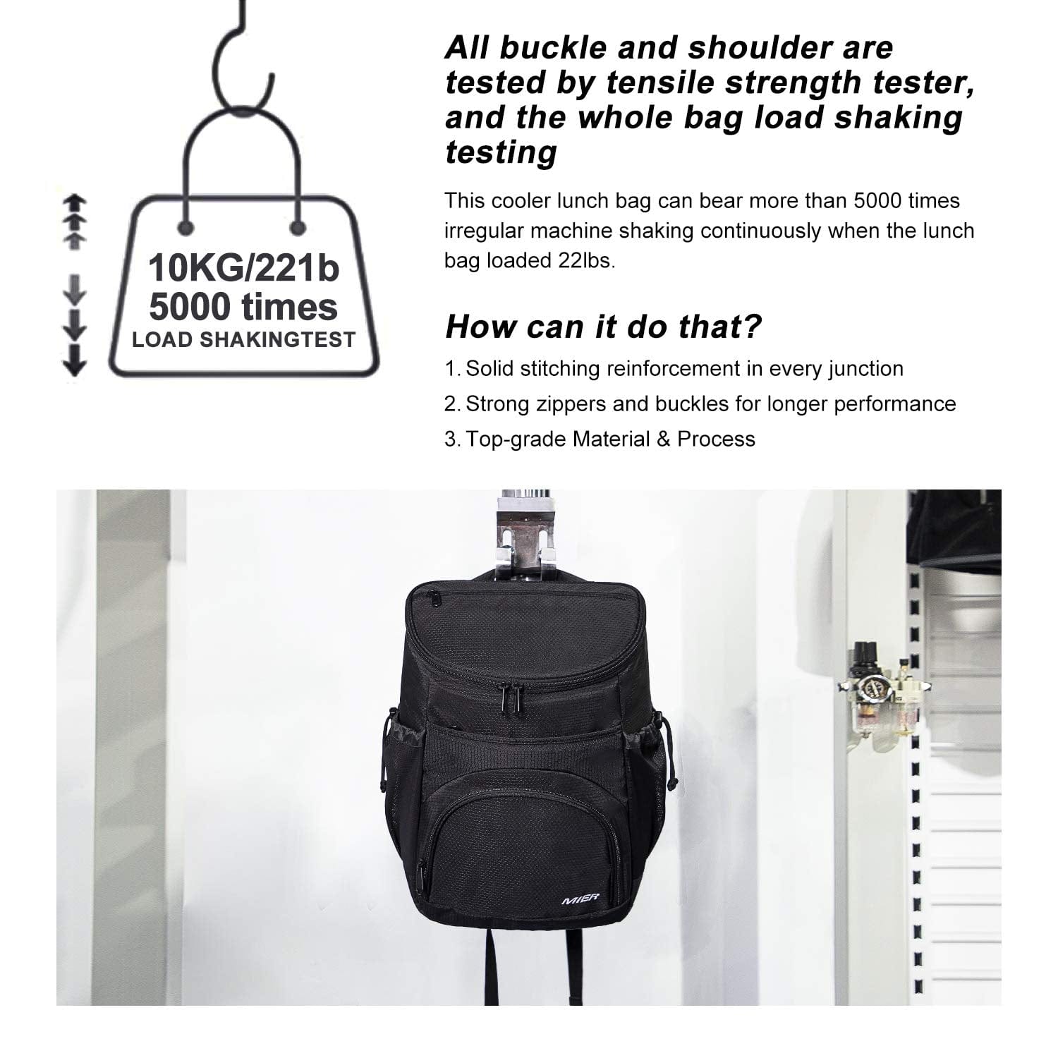 Insulated Cooler Backpack with Tablet Pocket, Leakproof Cooler Backpack Cooler Black MIER