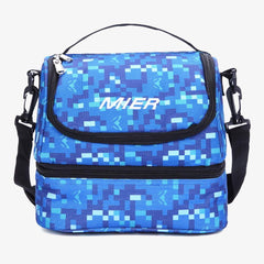 Insulated Double Compartment Lunch Bag with Shoulder Strap Lunch Bag Blue MIER