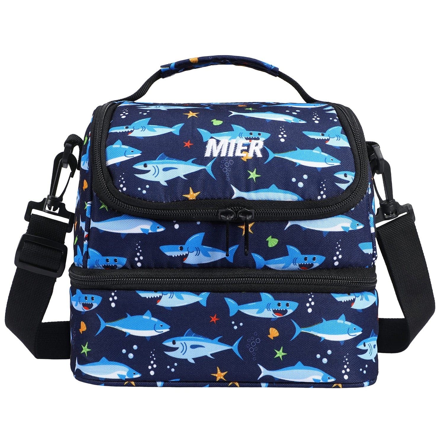 MIER Small Lunch Bag Tote for Kids with Shoulder Strap, Blue Dinosaur