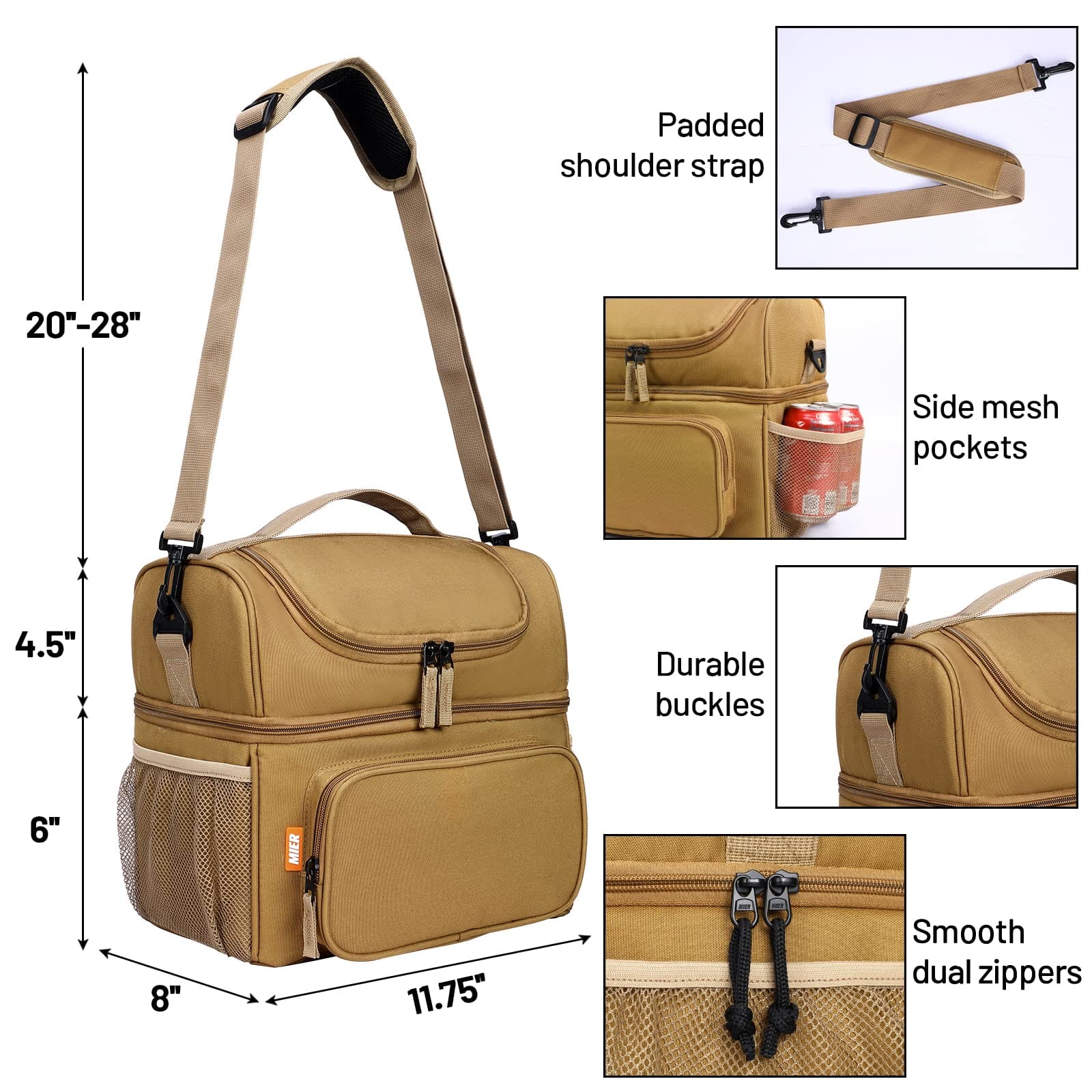 Insulated Lunch Bag Coolers with Shoulder Strap for Men Women Lunch Bag MIER
