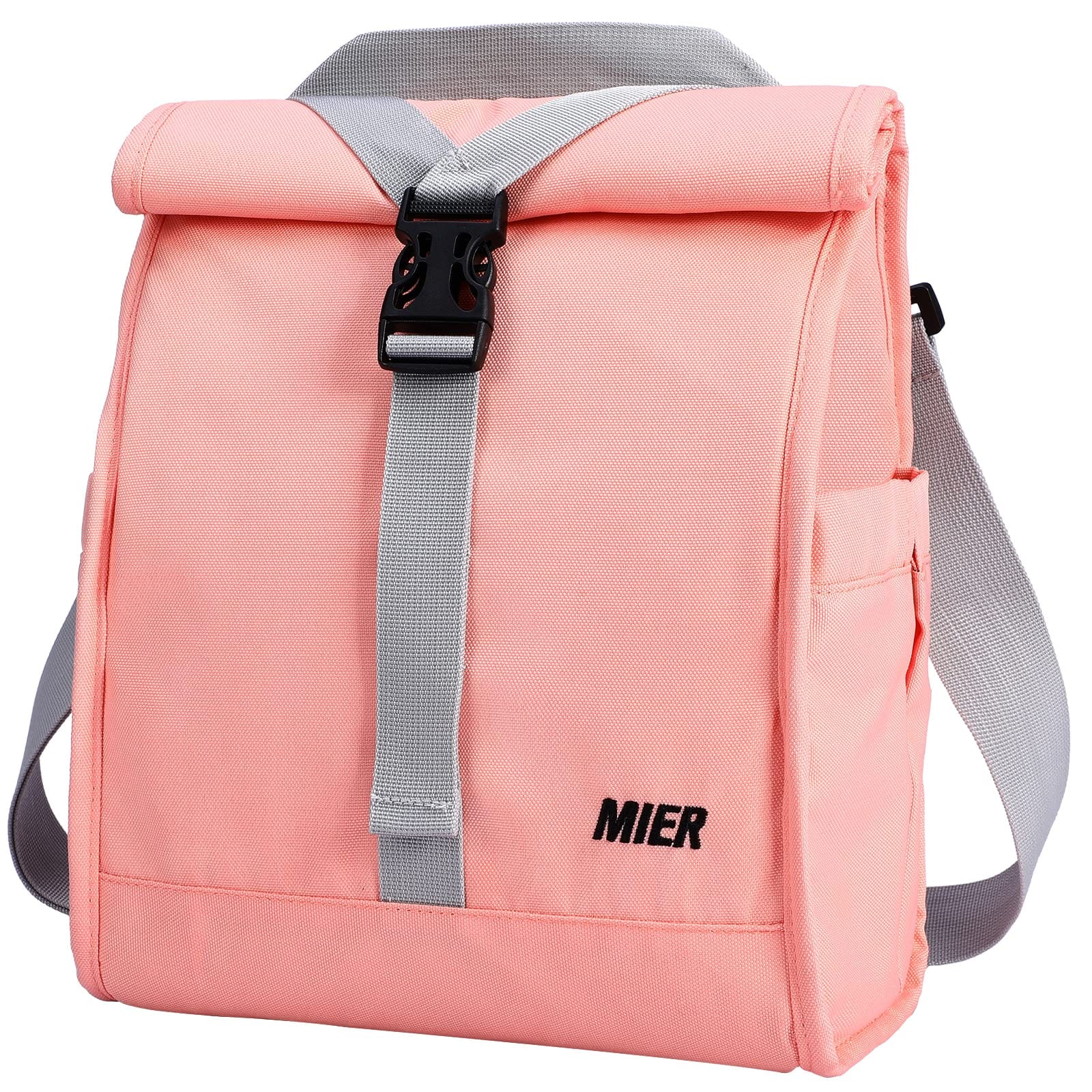 Insulated Lunch Bag Roll Top Lunch Box for Women Men, Pink