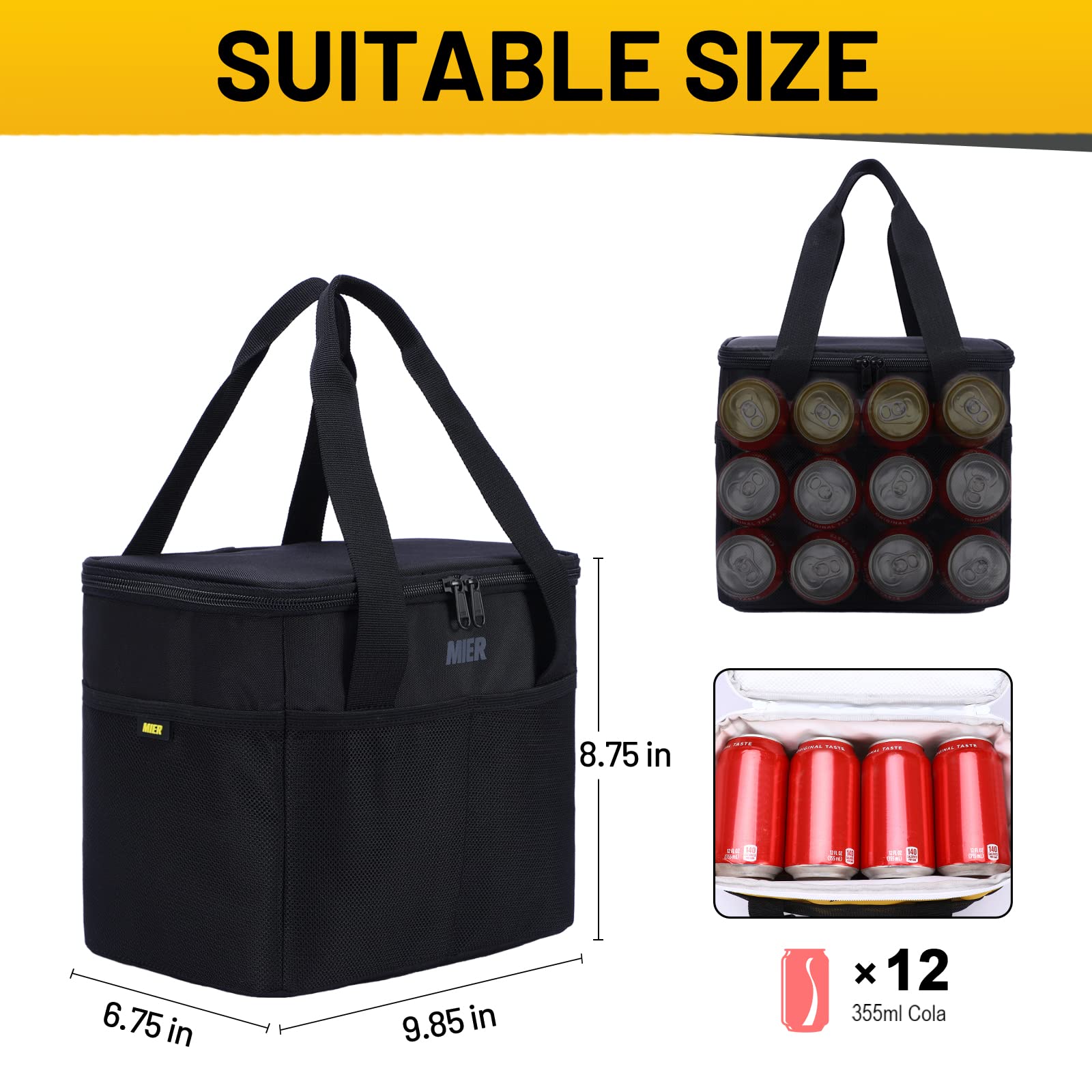 Insulated Lunch Bag Totes for Men Women 12 Can Lunch Bag MIER