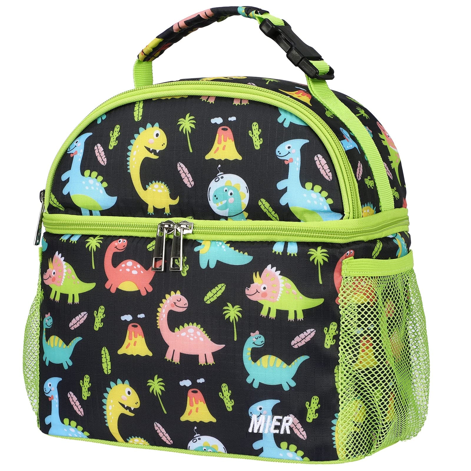 Kids Lunch Bag Insulated Toddlers Lunch Cooler Tote Lunch Bag Black Green Dinosaur MIER