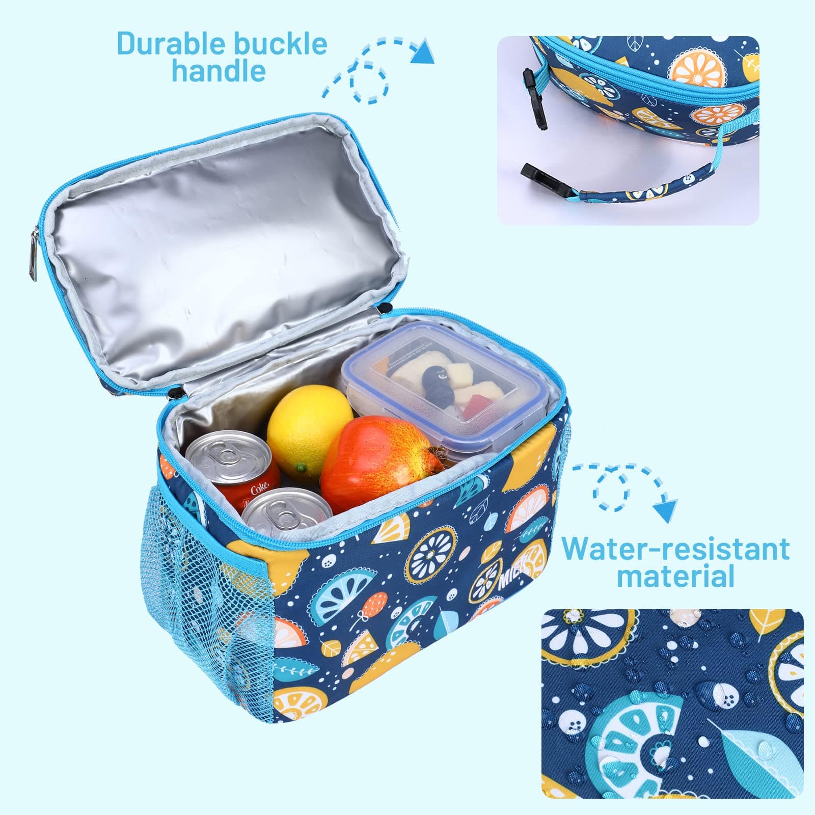 MIER Kids Lunch Bag Insulated Toddlers Lunch Cooler Tote, Blue Lemon