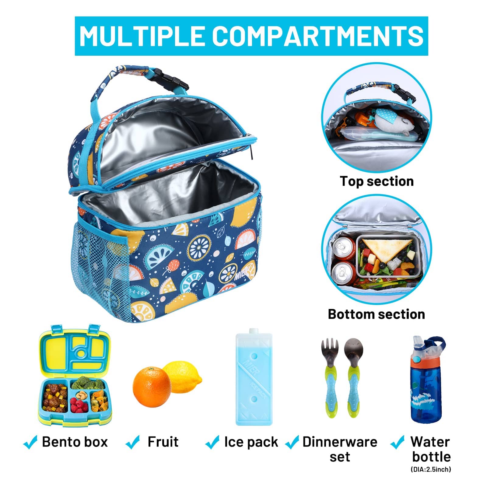  Bentology Insulated Lunch Box w Snack Pocket and Water Bottle  Holder - Boys Girls and Kid's Lunchbox Tote Keeps Food Hotter or Colder  Longer - Bag Fits Most Bento Boxes and