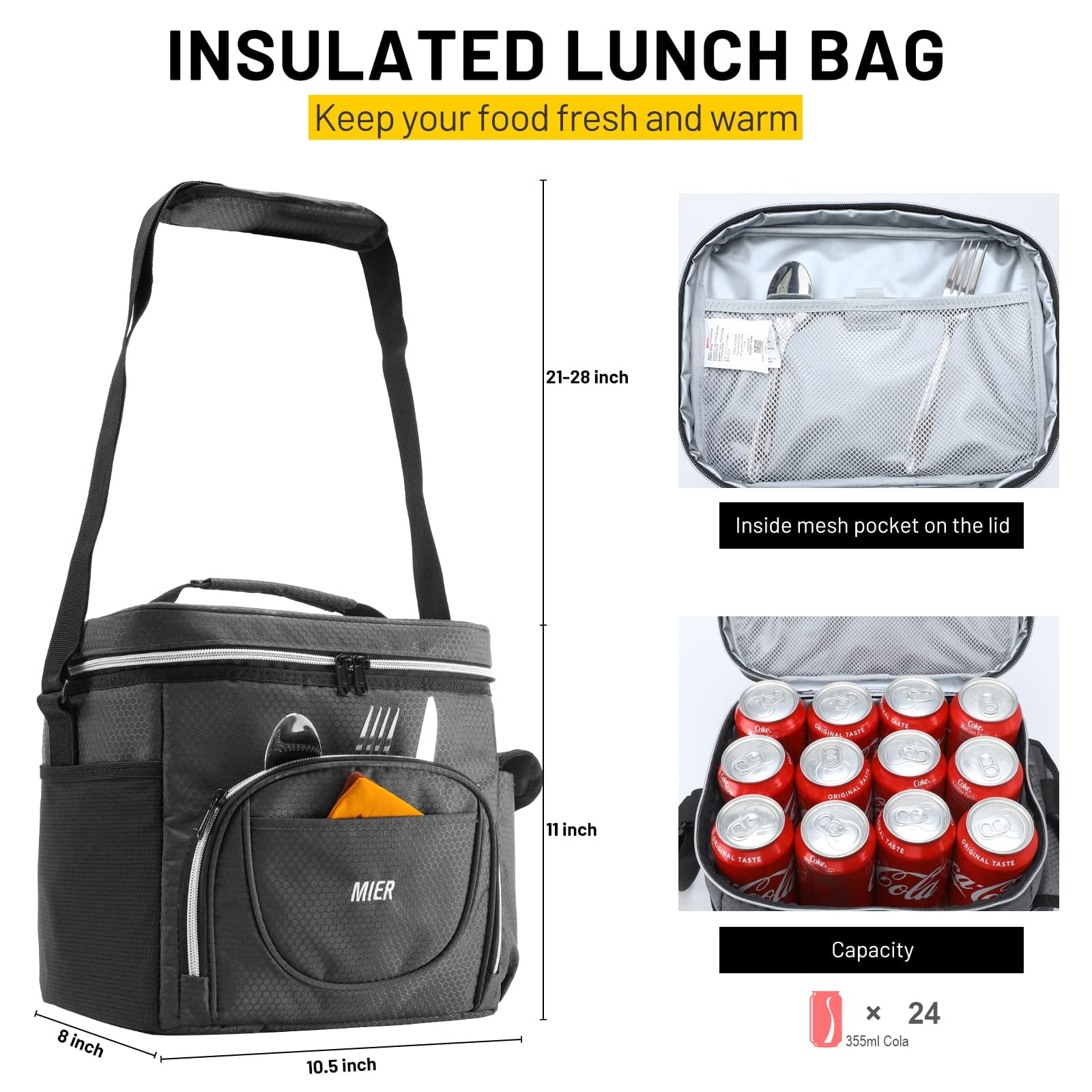 MIER Large Lunch Bags for Men Insulated Lunch Box for Work, Grey
